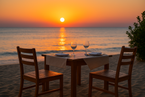 Sunset table by the sea in Cyprus